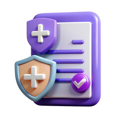 Fototapeta premium 3d medical insurance document with shields isolated on transparent background