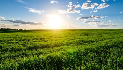 Fototapeta premium Lush green field at sunset