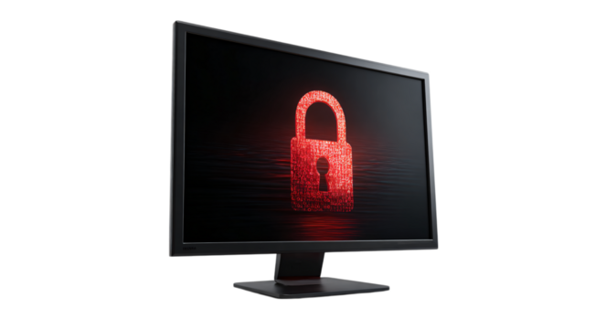 Secure data network padlock displayed on modern computer screen