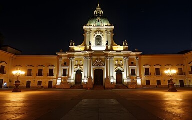 Fototapeta premium Mexico City, Mexico - September 6, 2023: Illuminated by the Cry of Independence in the Plaza de la Constitucion Zocalo of the Historic Center. High quality
