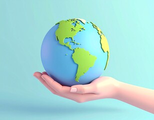 3D Cartoon Hand Holding Earth – Save the Planet Concept