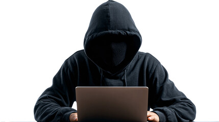 Mysterious hacker typing rapidly on laptop in the shadows