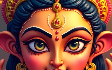 Happy Navratri written in Devanagari Calligraphy with lord Durga eyes.  Navratri means Nine days festival for lord Durga According Hindu calendar. High quality