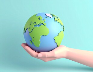 3D Cartoon Hand Holding Earth – Save the Planet Concept