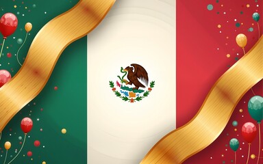 Viva Mexico background with ribbon Independence day vector. High quality