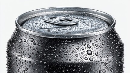 Close-up of a metallic can with condensation