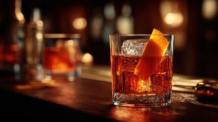Close-up of an Old Fashioned cocktail