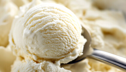 Creamy vanilla ice cream scoop close up