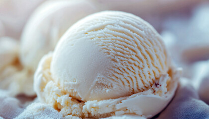 Creamy vanilla ice cream scoop close up