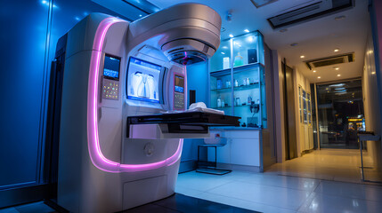 Modern Medical Imaging Room with Advanced Technology and Soothing Blue Lighting for Patient Comfort