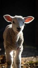 Fototapeta premium Baby lamb in sunlit barn