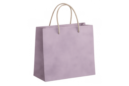 Pastel purple shopping bag featuring rope handles, representing retail and consumer lifestyle against transparent background - Powered by Adobe