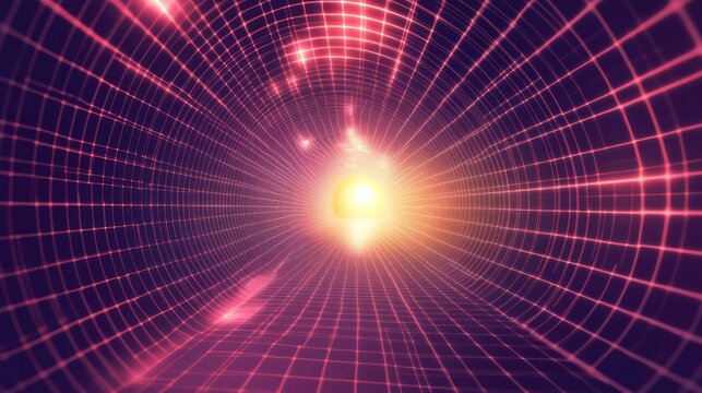 Pink grid tunnel, light, data, futuristic, background, abstract, digital art, website