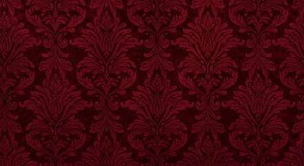 Intricate damask pattern in deep burgundy and maroon, creating a rich, textured, and elegant vintage background.