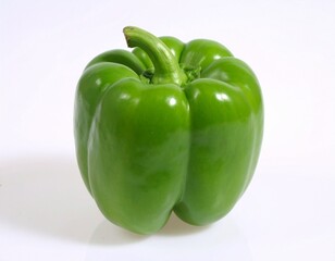 Green bell pepper on white backdrop. 