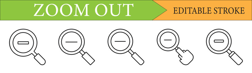 Zoom Out Line Icons Set with Editable Stroke