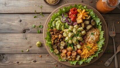 Vibrant, healthy buddha bowl bursting with fresh ingredients and savory flavors, perfect for a nutritious meal.