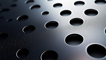 Modern metal surface with recessed holes reflection
