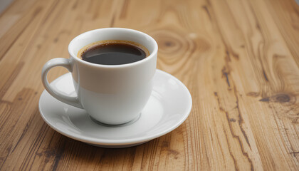 White Ceramic Cup of Coffee on Wooden Table in Natural Light

