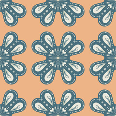 Layered Green Clover Mandala Seamless Repeated Pattern on Orange Background