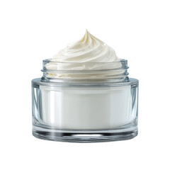 Luxurious cream in clear glass jar, showcasing smooth, whipped texture. Ideal for skincare routines and beauty applications