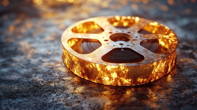 Rusty film reel, glowing orange - Powered by Adobe