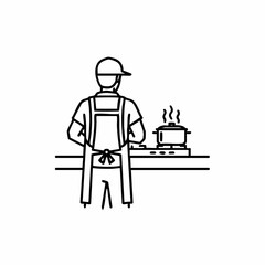 Fototapeta premium Person Cooking in Apron with Steaming Pot in Minimalist Kitchen Setting for Cooking Blogs, Culinary Education, Recipe Websites, and Home Cooking Awareness 