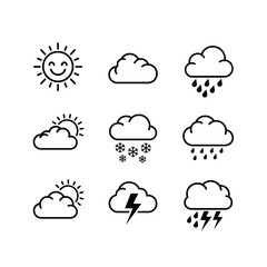 Obraz premium Weather Icon Set with Sun, Clouds, Rain and Snow