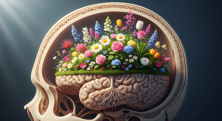 The Human Brain is a Small Garden with Colorful Flowers Blooming
