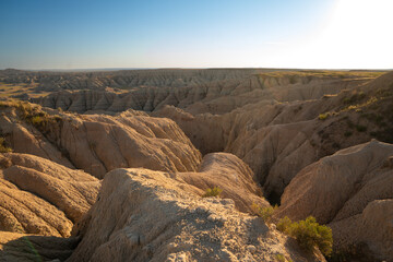 Beautiful sunset over Badlands National Park landscape, south dakota