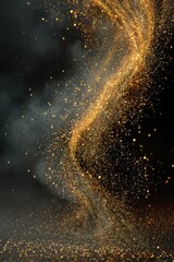 Fototapeta premium Golden particles swirl in smoky darkness