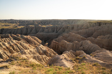 Beautiful sunset over Badlands National Park landscape, south dakota