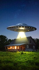 Fototapeta premium UFO over rural home at night (1)