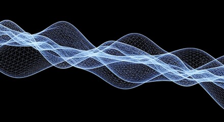 Abstract flowing light blue wave patterns on a black background, creating a sense of movement and energy.