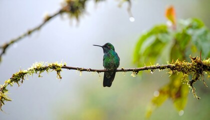 Fototapeta premium Hummingbird perched on mossy branch