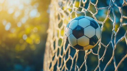 Soccer ball striking the net, capturing the game's intensity and achievement