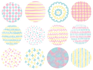 手描きあしらいセット　まる　水彩　カラフル