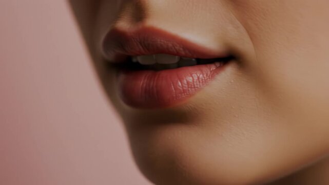 Close up of a beautiful womans lips with natural makeup and healthy skin, showcasing beauty, care, and sensuality in a portrait of youth and elegance, with a focus on detail