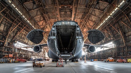 Cargo plane maintenance hangar view