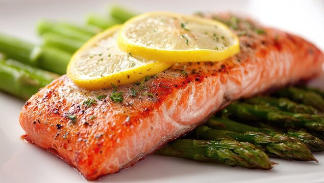 Pan-seared salmon fillet with asparagus and lemon (1)