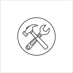 Circular emblem with crossed hammer and wrench symbolizing repair, construction, craftsmanship, industry, and labor services.