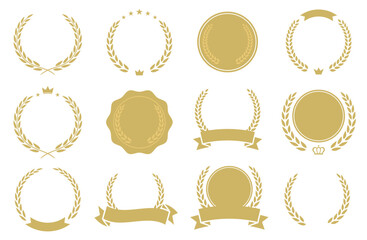 ランキング、アニバーサリーの月桂冠・月桂樹柄メダル、フレームのベクターイラストセット