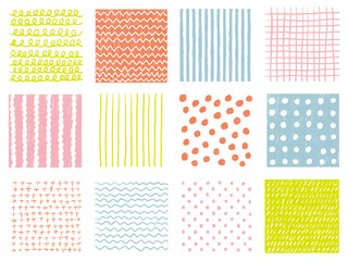 手書きあしらいセット　四角　パターン　カラフル