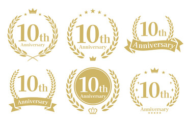 10周年記念、アニバーサリーのロゴベクターイラストセット