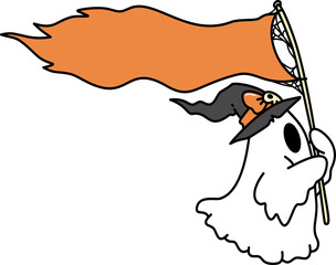 Retro Groovy  Ghost Holding a halloween flag
