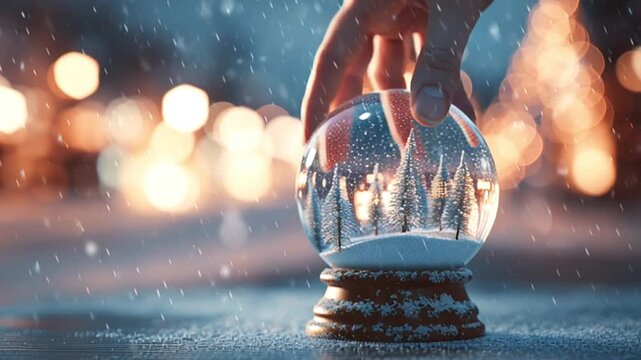 Enchanted Winter Snow Globe: Festive Night Scene