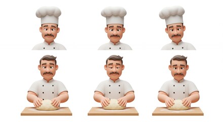 Cartoon chefs kneading dough illustrations
