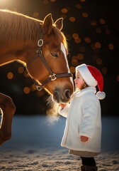 Child and horse winter scene