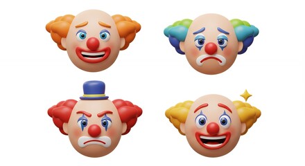 Obraz premium Four clown faces showing different emotions