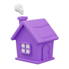 Purple cartoon house 3d style, isolated on transparent background
